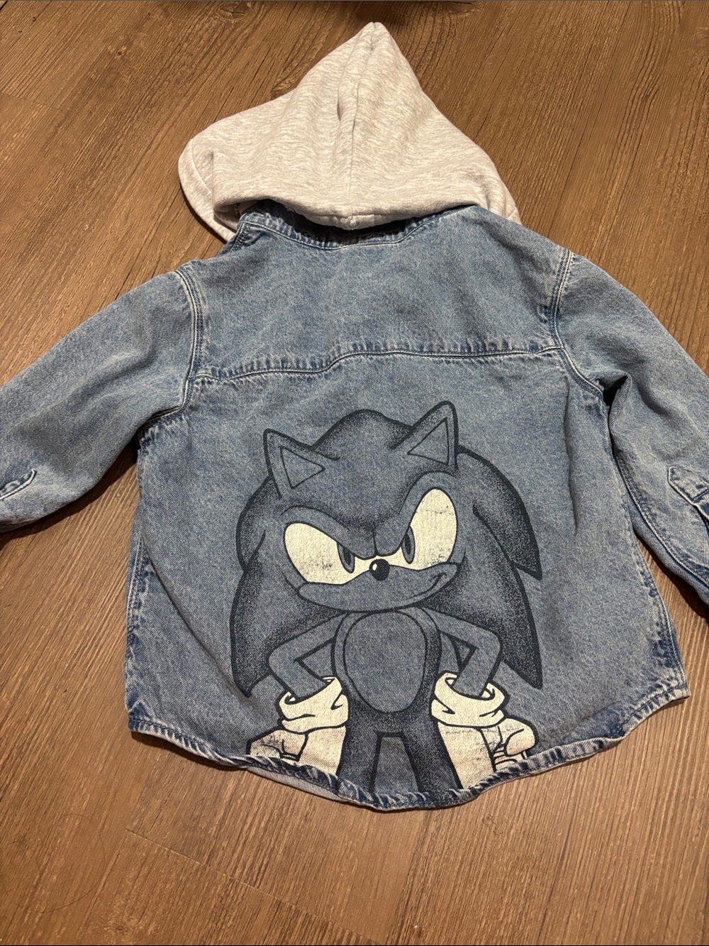 Target Blue Denim Jacket with Grey Hood and Sonic Back Graphic
